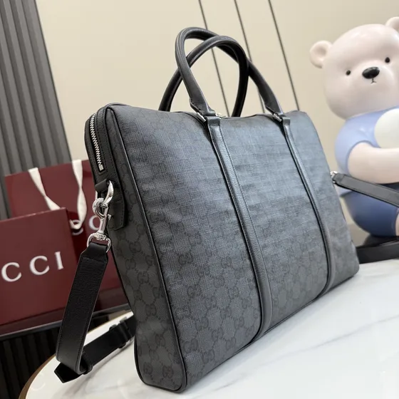 Gucci Gg Canvas Briefcase Grey Black Top Handle