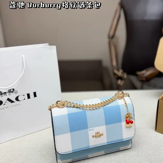 Burberry Gingham Chain Crossbody Bag Black And White Gingham Crossbody