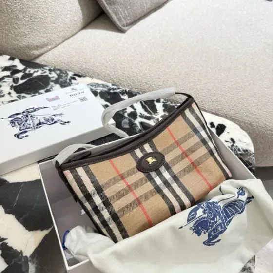Burberry Vintage Check Pouch Beige Brown Pouch