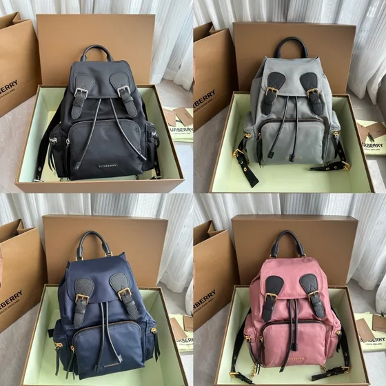 Burberry The Medium Rucksack In Technical Nylon And Leather Multicolor Backpack