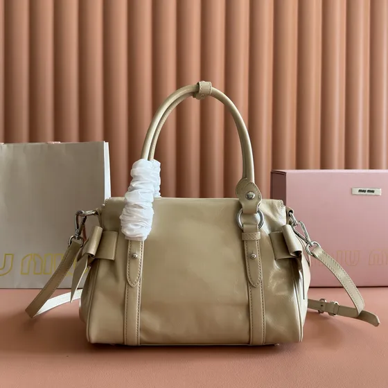 Miu Miu Leather Top-Handle Bag Beige Top Handle