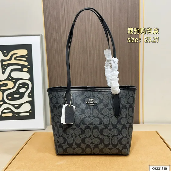 Coach City Mini Tote Bag In Signature Canvas Khaki Brown 23 21cm Tote Bag