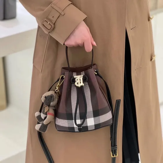 Burberry Mini Tb Check Bucket Bag Coklat Check Crossbody