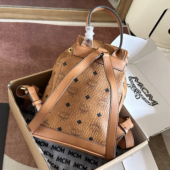 MCM Aren Visetos Drawstring Backpack Cognac Backpack