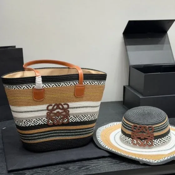 Loewe Anagram Basket Bag Multicolor Natural Tan Black White Tote Bag