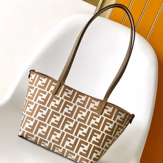 Fendi Pequin Striped Tote Bag Beige White Tote Bag
