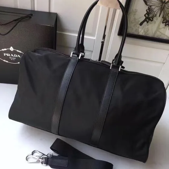 Prada Re-Нейлон And Saffiano Кожа Travel Duffel Bag Чёрный Верхняя ручка