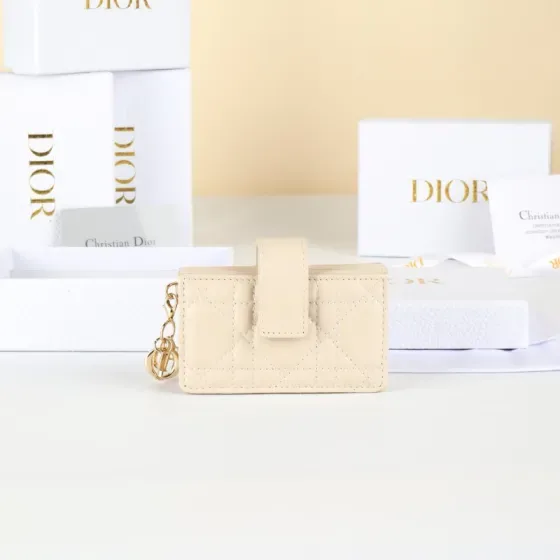 Dior Lady Dior 5-Gusset Card Holder Cream White Card Holder