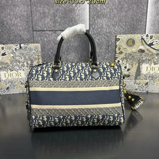 Dior Dior Groove 25 Boston Bag Azul/Bege 30.5*20cm Alça superior