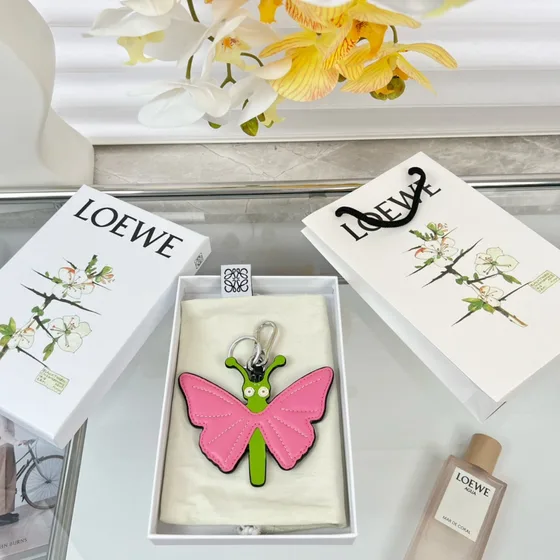 Loewe Butterfly Key Charm Pink Green Pouch