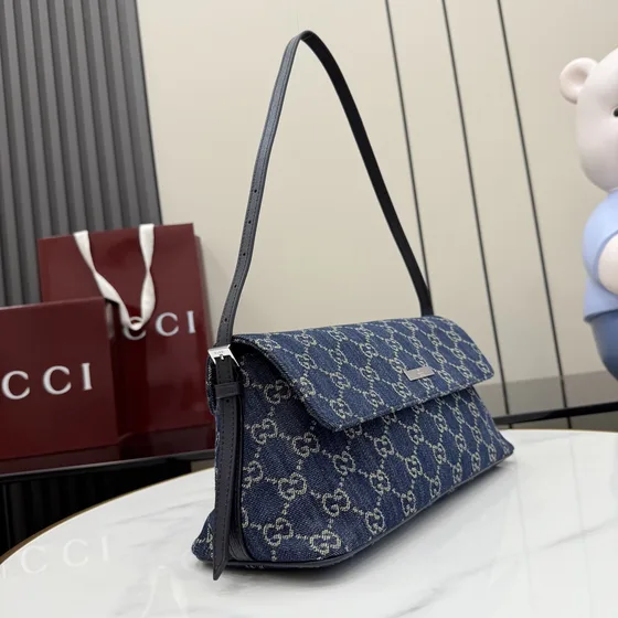 Gucci Gg Denim Shoulder Bag Dark Biru Denim Shoulder Bag
