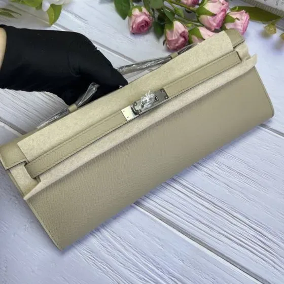 Hermes Kelly Cut Clutch Light Grayish Beige Clutch