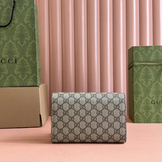 Gucci Dionysus Gg Chain Wallet Beige Ebony Crossbody