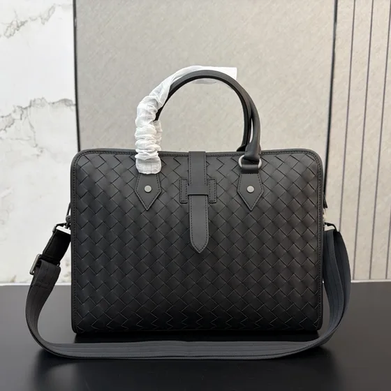 Bottega Veneta Intrecciato Briefcase Dark Gray Top Handle