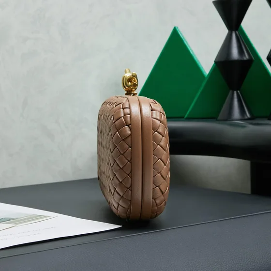Bottega Veneta Intreccio Knot Clutch Camel Clutch