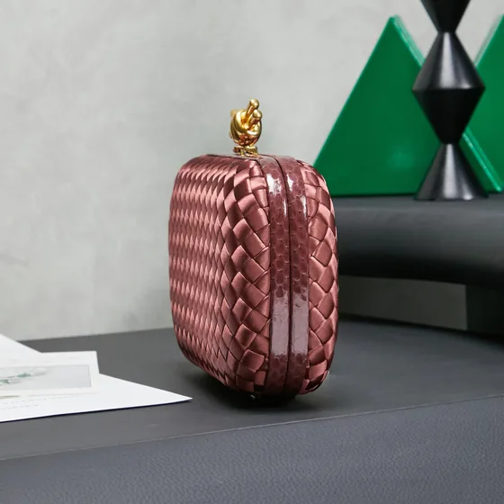 Bottega Veneta Intreccio Knot Minaudiere Clutch Dusty Rose Satin Clutch