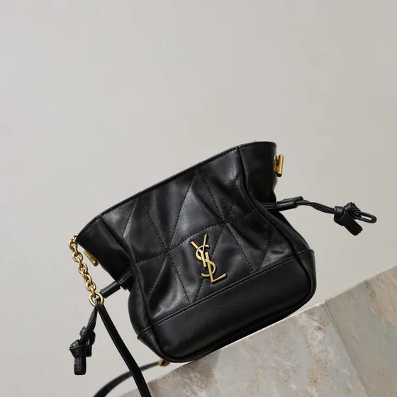 YSL Jamie Mini Drawstring Bolso cubo Negro Crossbody