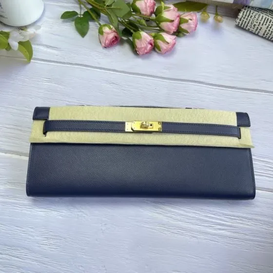 Hermes Kelly Wallet To Go Navy Blue Clutch