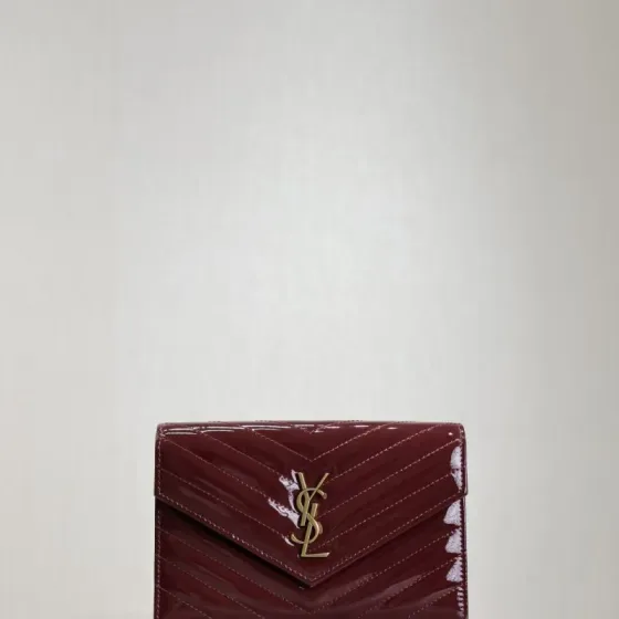 YSL Cassandre Matelass Envelope Wallet Burgundy Wallet