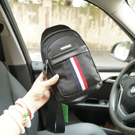 Prada Nylon Sling Bag With Web Stripe Black Belt Bag