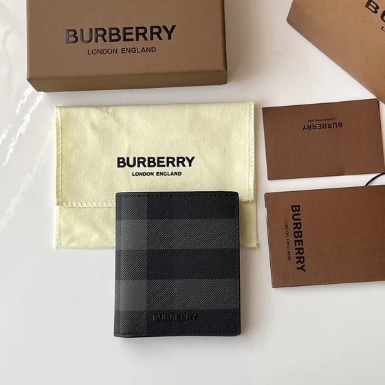 Burberry Check Bifold Wallet Charcoal Black Wallet