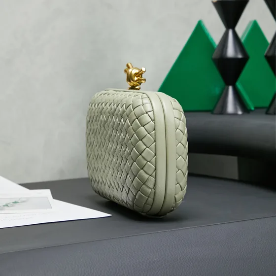 Bottega Veneta Intreccio Knot Clutch Light Green Clutch