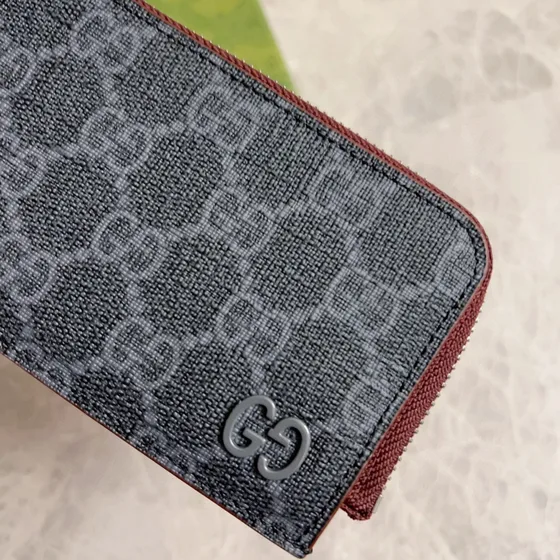 Gucci Gg Denim Zip Card Case Dark Gray Card Holder