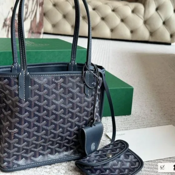 Goyard Anjou Mini Navy Blue Tote Bag