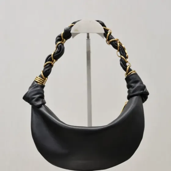 YSL Leather Chain Hobo Bag Black Hobo