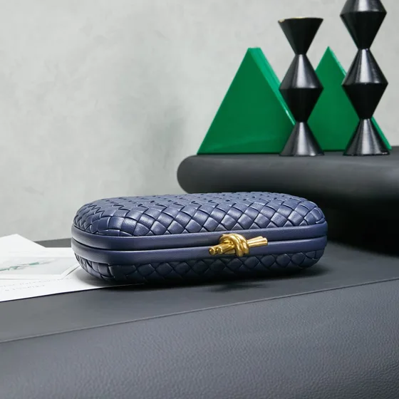 Bottega Veneta Intreccio Knot Clutch Navy Blue Clutch