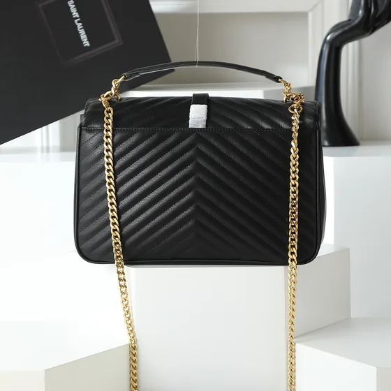 YSL Envelope Large Quilted Grain Skinn Satchel Sort Skulderveske