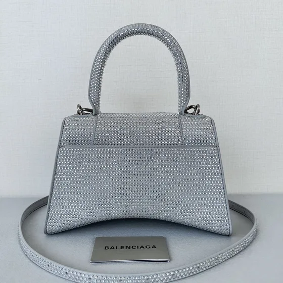 Balenciaga Hourglass Top Handle Bag With Rhinestones Silver Top Handle