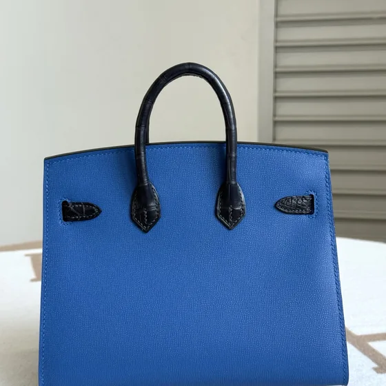 Hermes Birkin Faubourg Blå Sort Hvid Orange Tophåndtag