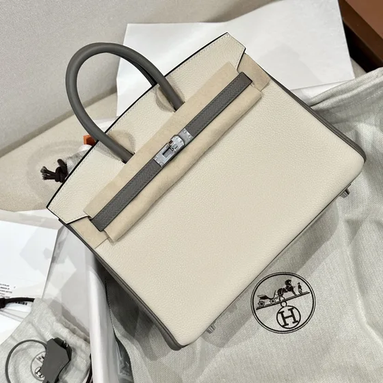 Hermes Birkin White With Gray Top Handle