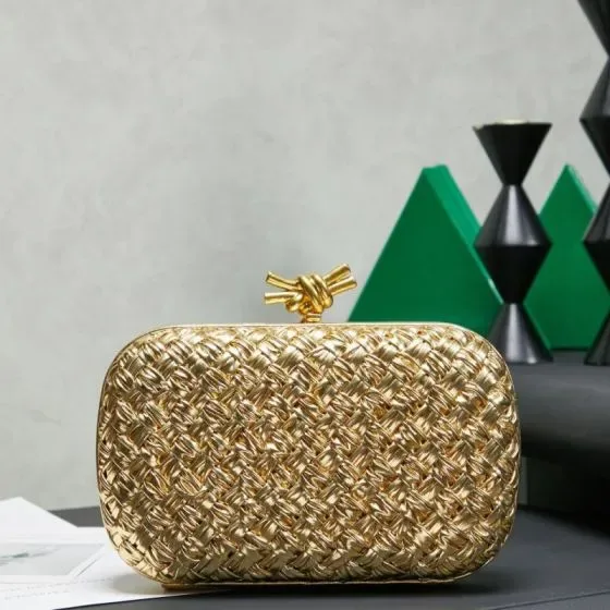 Bottega Veneta Intreccio Knot Clutch Gold Clutch