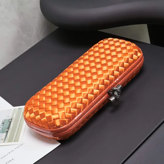 Bottega Veneta Intreccio Satin Knot Clutch Orange Clutch