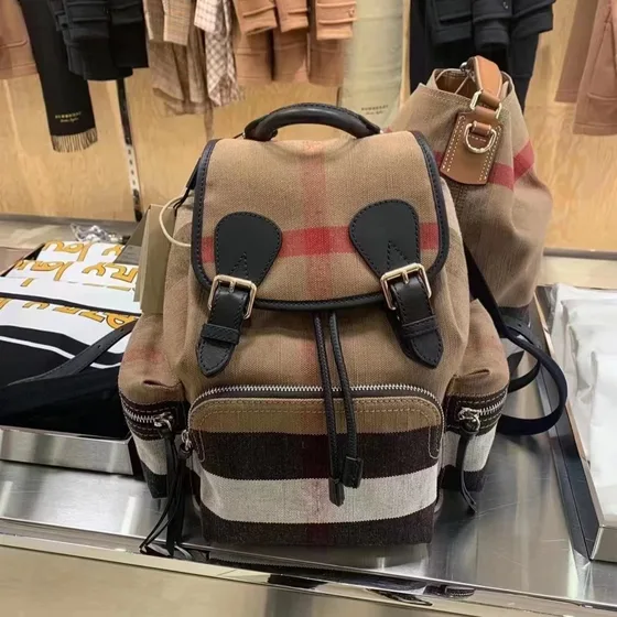 Burberry Lerret Check Ryggsekk Camel/Beige Ryggsekk