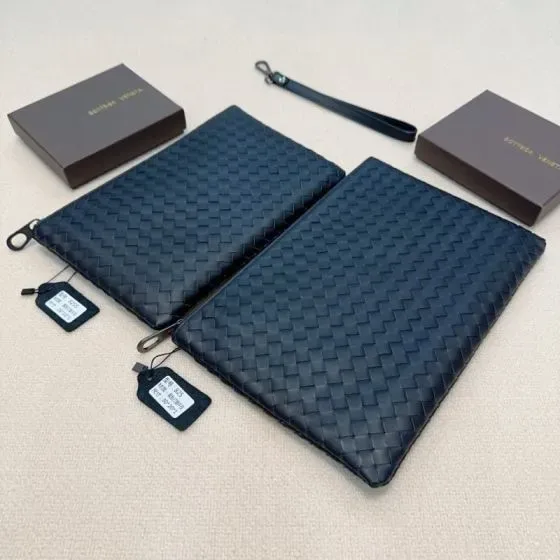 Bottega Veneta Intrecciato Document Case Dark Blue Clutch