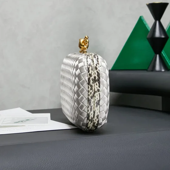 Bottega Veneta Intreccio Knot Clutch Silver Clutch
