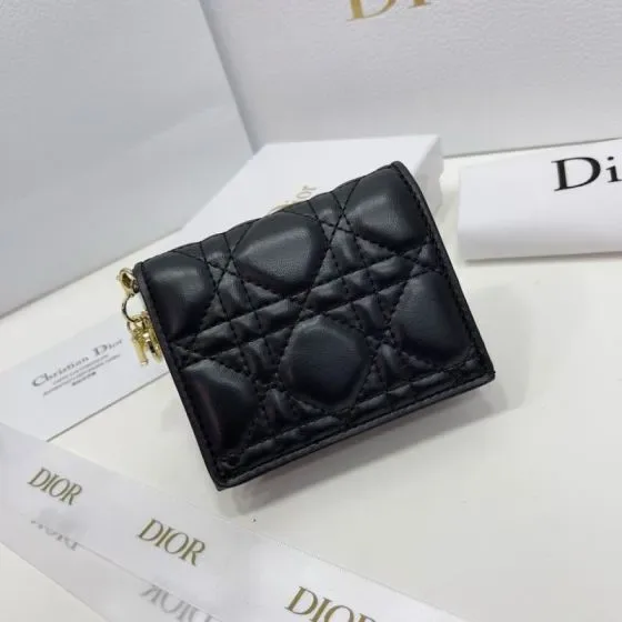 Dior Lady Dior Compact Zip Wallet Black Wallet