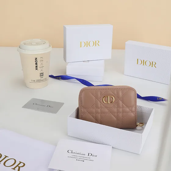 Dior Dior Caro Compact Zipped Coin Purse Blush Nude Taupe Pink Coin Purse