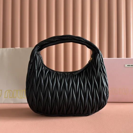 Miu Miu Matelassé Nappa Leather Hobo Bag Black Hobo