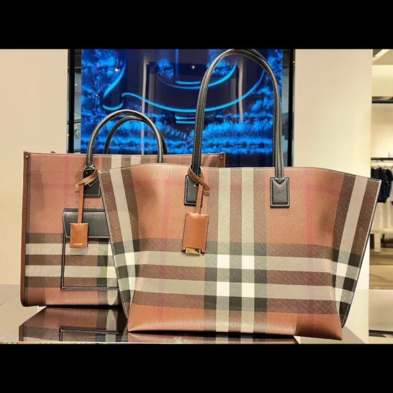 Burberry Check Tote Brun Shoppertasketur