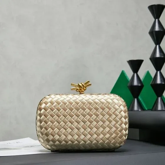 Bottega Veneta Intreccio Knot Clutch Gold Clutch