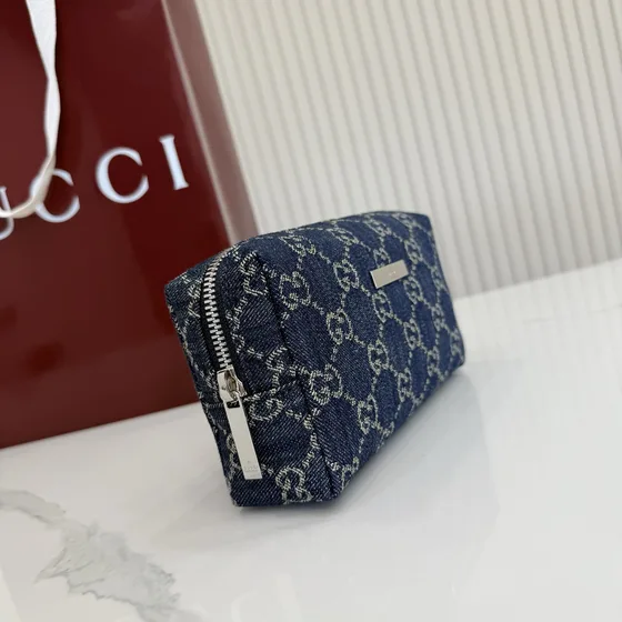 Gucci Gg Denim Cosmetic Pouch Dark Blue Pouch