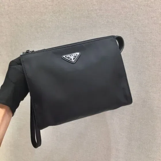 Prada Re-Nylon Pouch With Wrist Strap Black Clutch