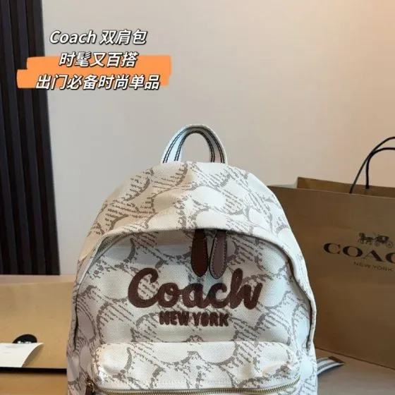 Coach Coach New York Signature Backpack White With Brown Accents Backpack