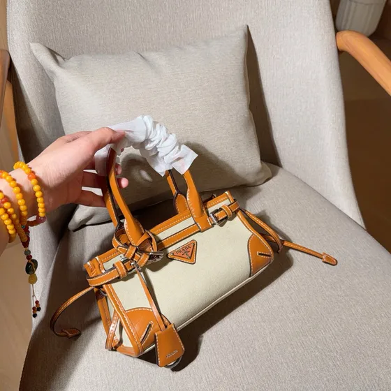Prada Cahier Top Handle Bag Beige Caramel Brown Top Handle