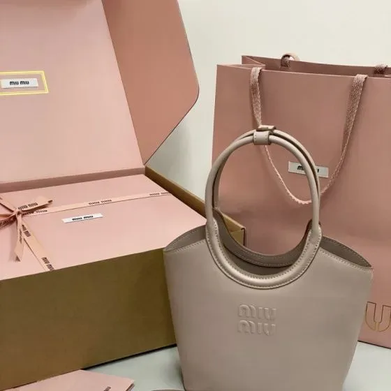 Miu Miu Ivy Leather Top Handle Bag Light Beige Top Handle