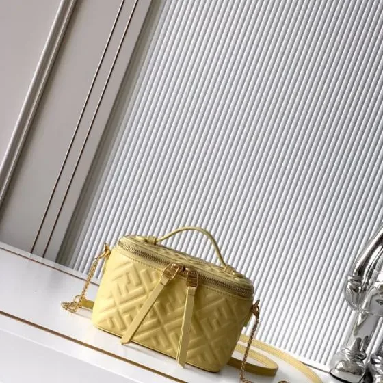 Fendi Ff Embossed Mini Vanity Case Pastel Yellow Top Handle
